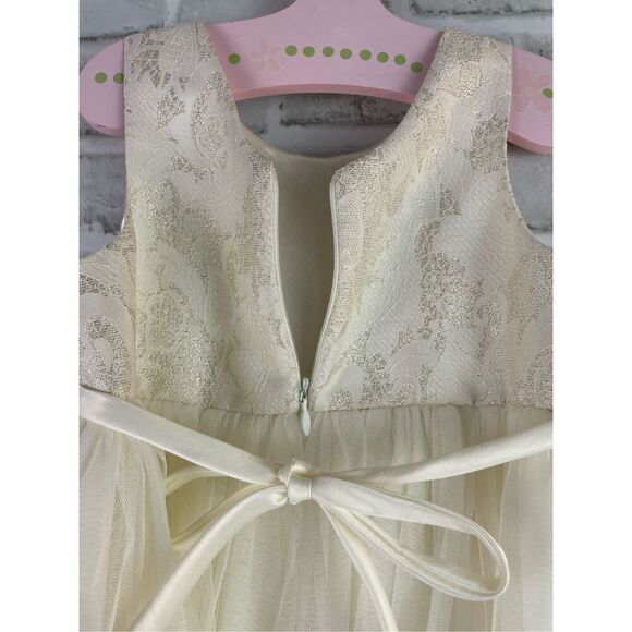 Couture Princess Girls Size 5 Gold Brocade and Ivory Tulle Party Occasion Dress - Picture 4 of 6